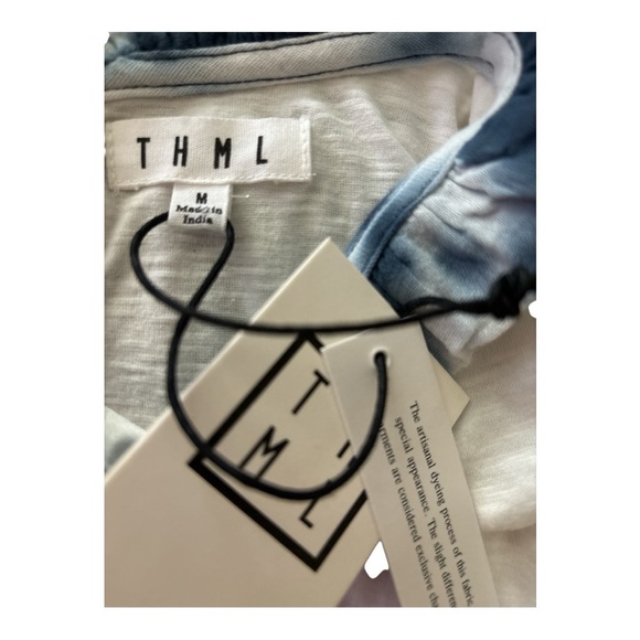 Anthropologie THML all cotton top, white with blue flutter sleeves. Size Medium - Picture 3 of 5